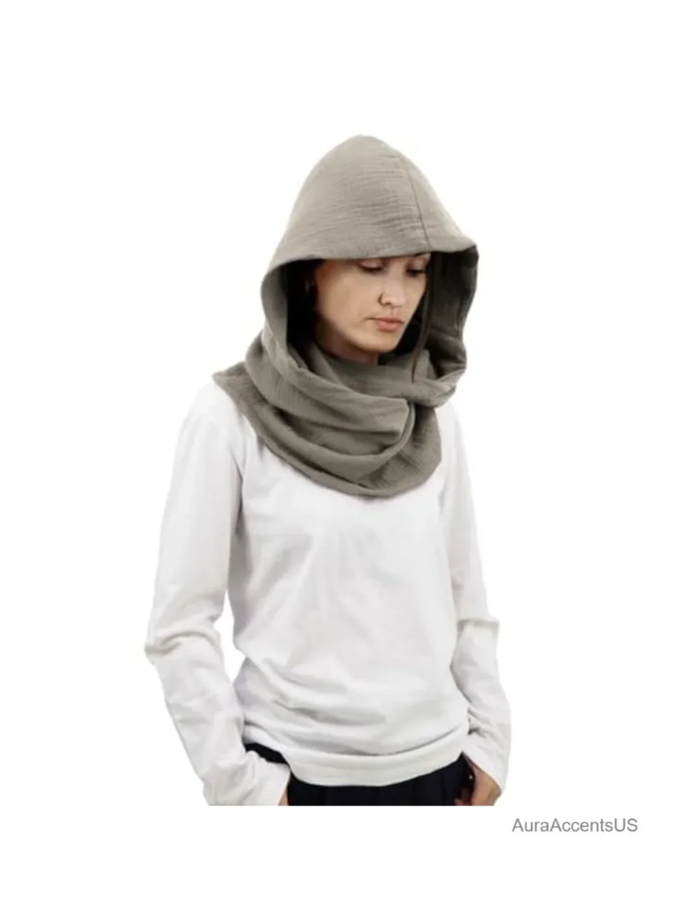 Women Men Hooded Scarf Multifunctional Medieval Linen Cotton Cowl Neck Cape Wrap